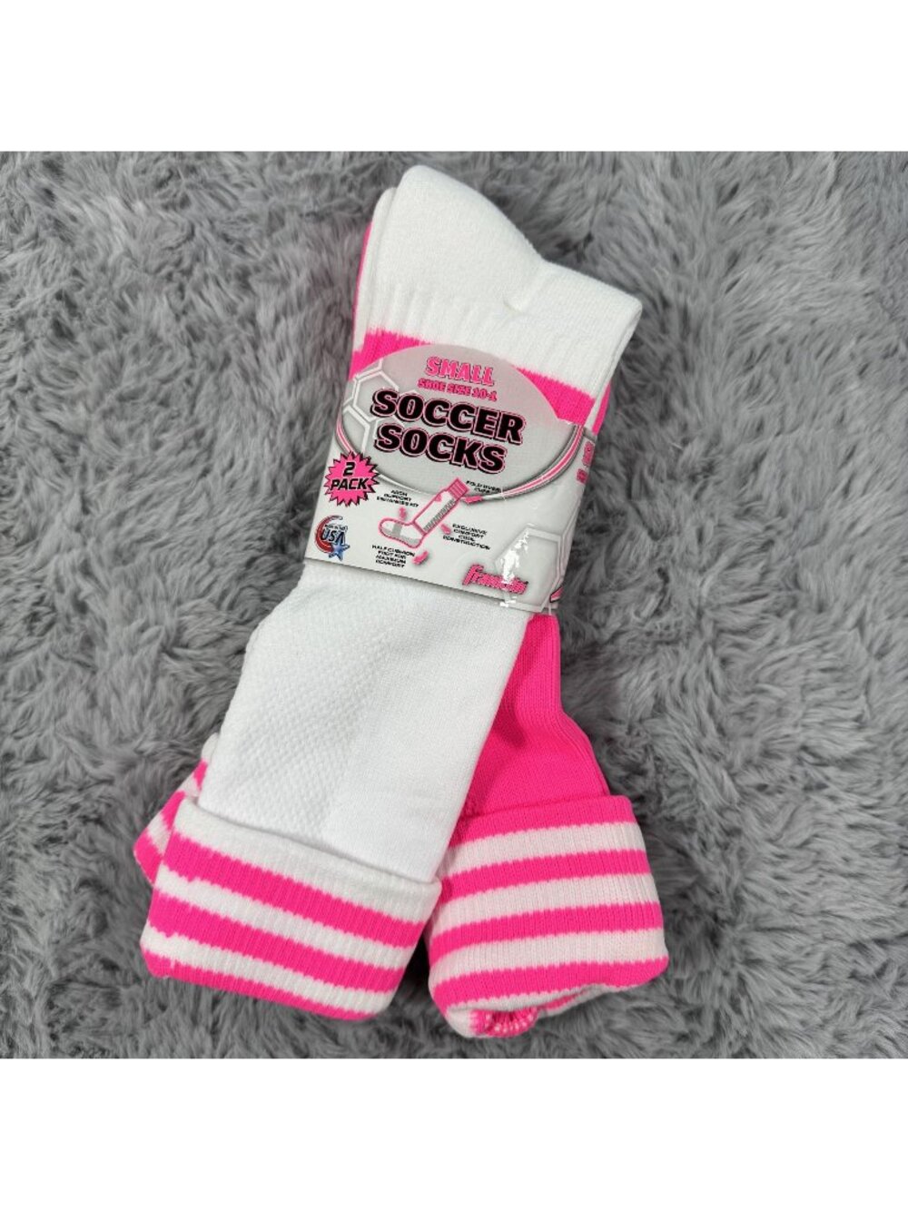 Franklin Girls Small Soccer Socks 2-Pack White Pink Shoe Size 10-1 Arch Support